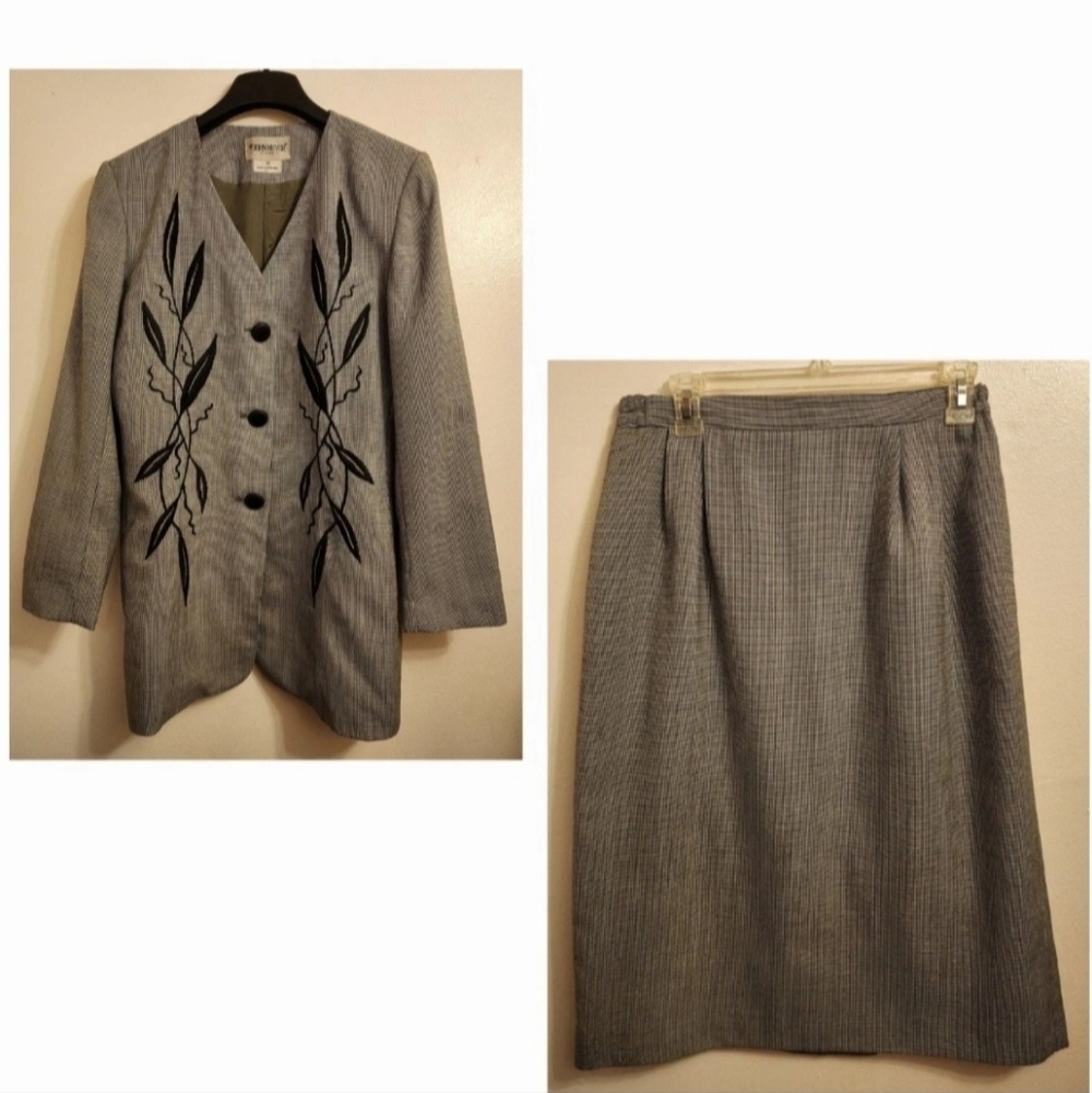 Blazer and Skirt Set with Black Embroidery